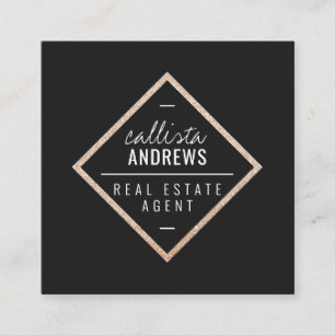 Modern Simple Black Gold Glitter Diamond Square Business Card