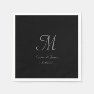 Modern Simple Black Gray Script Monogram Name  Napkin
