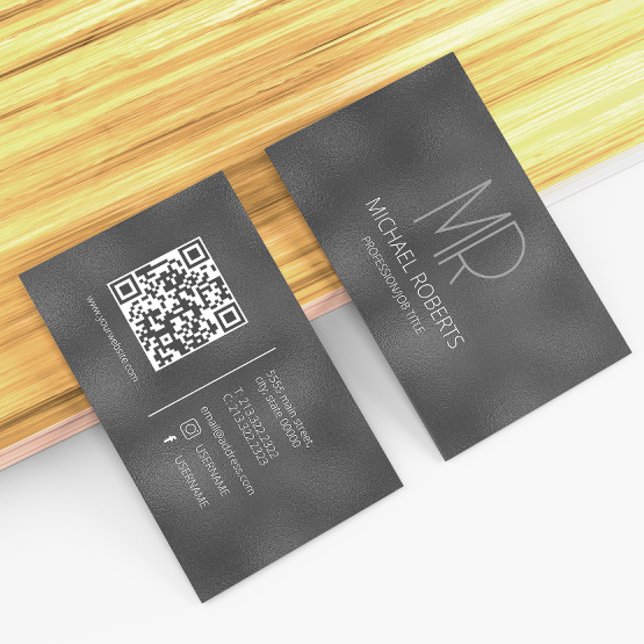 Modern Simple Black Minimalist Textured Monogramed Business Card (Creator Uploaded)