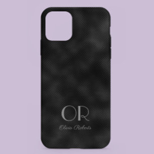 Modern Simple Black Minimalist Textured Monogramed Case-Mate iPhone 14 Case