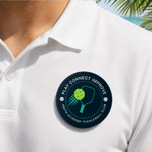 Modern Simple Black Neon Pickleball Sports Club 3 Inch Round Button