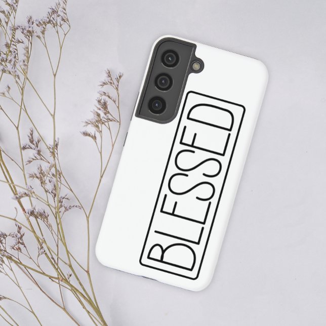 Modern Simple Black Outline Blessed Inspirational Samsung Galaxy S22 Case (Creator Uploaded)