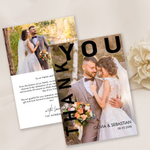 Modern Simple Black Overlay Text Wedding Photo Thank You Card