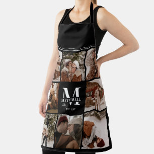 Modern Simple Black Photo Collage Monogram Gift Apron