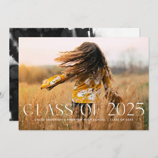 Modern Simple Black Photo Graduation Announcement (Front/Back)