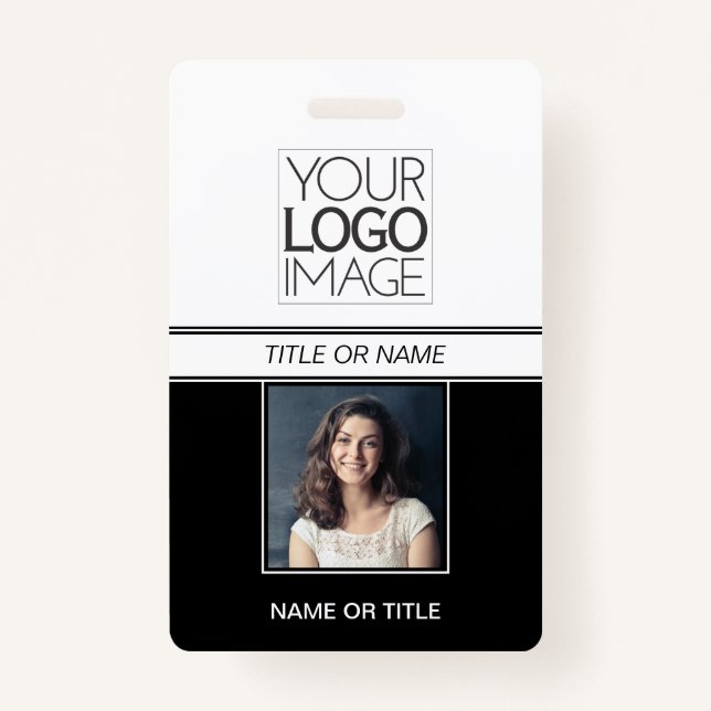 Modern Simple Black Photo Professional Name Tag Badge (Front)