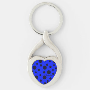 Modern Simple Black polka dot on Blue pattern Keychain