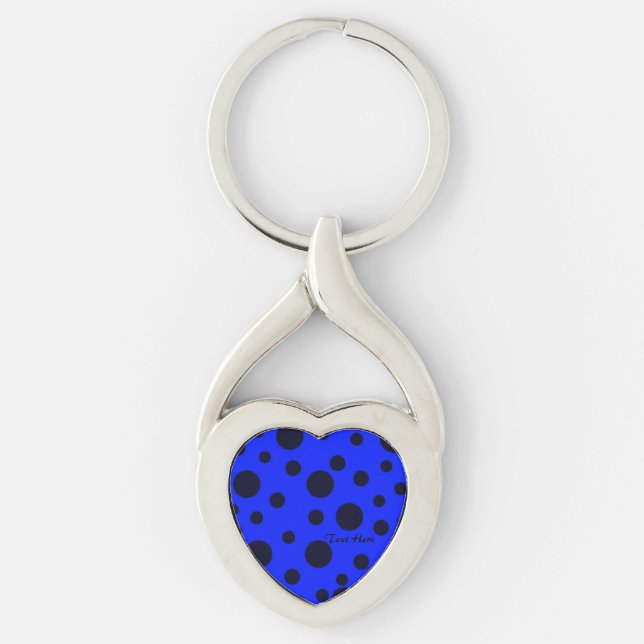 Modern Simple Black polka dot on Blue pattern Keychain (Front)