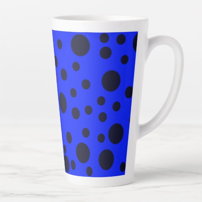 Modern Simple Black polka dot on Blue pattern Latte Mug (Right)