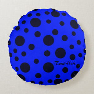 Modern Simple Black polka dot on Blue pattern Round Pillow