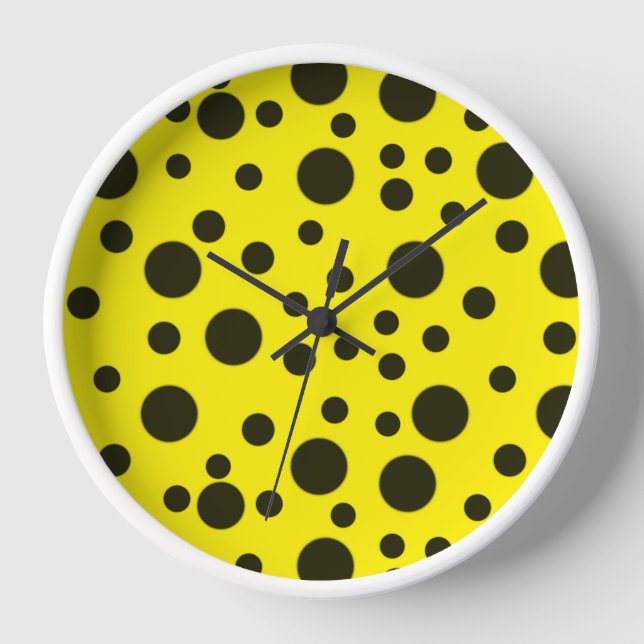 Modern Simple Black polka dot yellow pattern Clock (Front)
