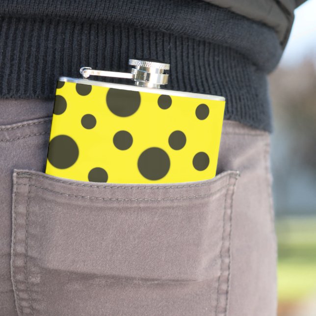 Modern Simple Black polka dot yellow pattern Hip Flask (In Situ)