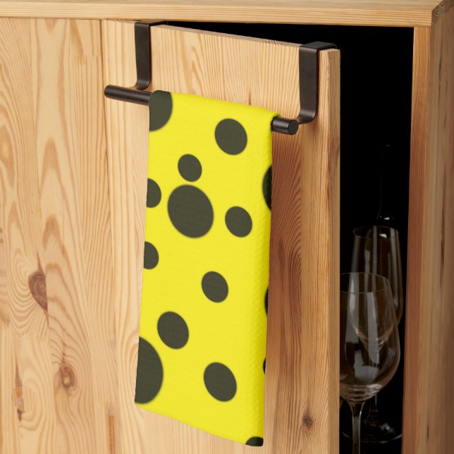 Modern Simple Black polka dot yellow pattern Kitchen Towel (Thirds Fold)