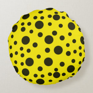 Modern Simple Black polka dot yellow pattern Round Pillow