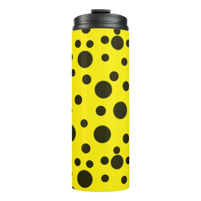 Modern Simple Black polka dot yellow pattern Thermal Tumbler (Front)