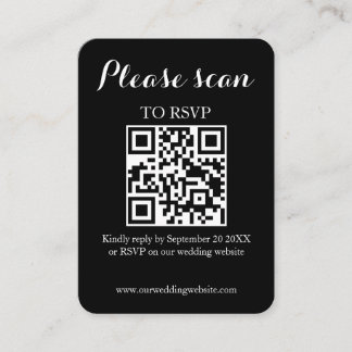 Modern Simple Black QR Code & RSVP Wedding Enclosure Card