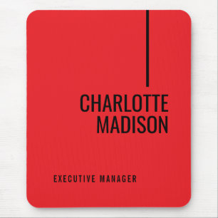 Modern Simple Black Red Minimalist Bold Text Name Mouse Pad