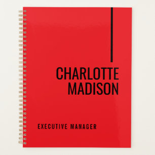Modern Simple Black Red Minimalist Bold Text Name Planner