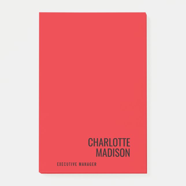 Modern Simple Black Red Minimalist Bold Text Name Post-it Notes (Front)