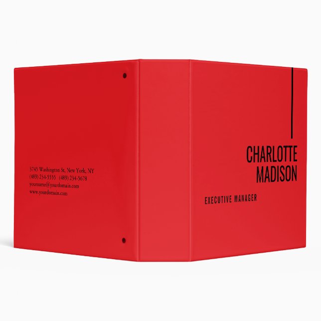 Modern Simple Black Red Minimalist Two Sided Binder (Background)