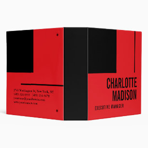 Modern Simple Black Red Minimalist Two Sided Binder