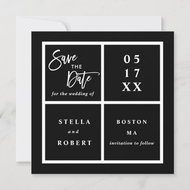 Modern& Simple Black Save the Date Photo Card (Front)