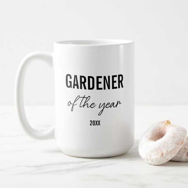 Modern Simple Black Typography Custom Gardener Coffee Mug (With Donut)
