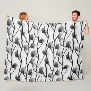Modern Simple Black White Abstract Vine Fleece Blanket