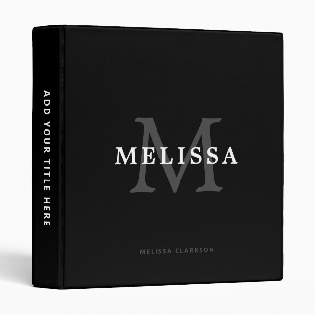 Modern Simple Black White and Grey Monogram Name Binder (Front/Spine)
