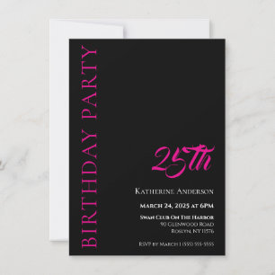 Modern Simple Black White and Pink Birthday Invitation