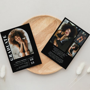 Modern Simple Black & white Arch Photo Graduation  Invitation