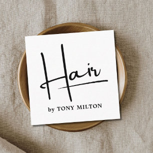 Modern Simple Black White Bold Hairstylist Square Business Card