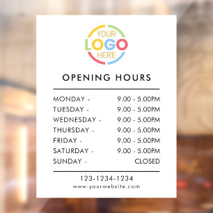 Modern Simple Black White   Business Opening Hours Window Cling