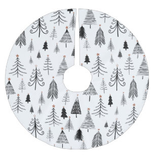 Modern Simple Black White Christmas Tree Star Brushed Polyester Tree Skirt