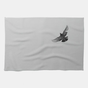 Modern simple black white flying bird pigeon photo kitchen towel