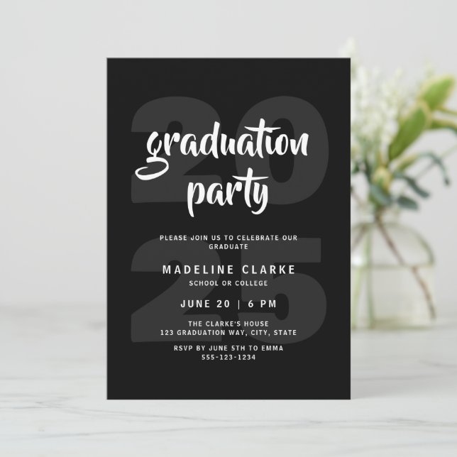 Modern Simple Black & White Graduation Party Invitation (Standing Front)