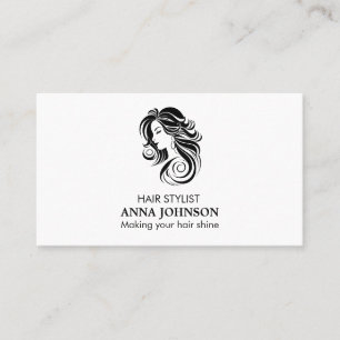 Modern Simple Black White Hairstylist Business Card