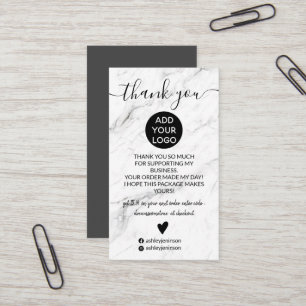 Modern simple black white marble order thank you business card