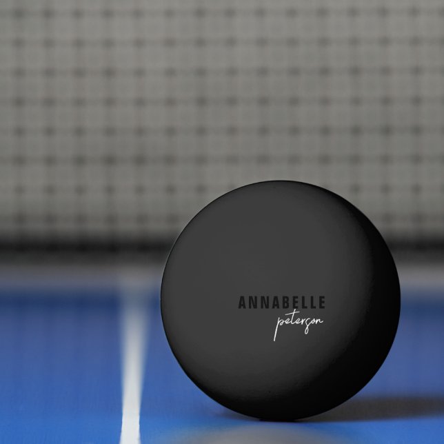 Modern Simple Black & White Minimal Script Ping Pong Ball (Net)