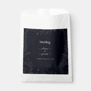 Modern simple black & white minimalist floral vine favour bag