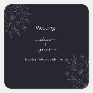 Modern simple black & white minimalist floral vine square sticker
