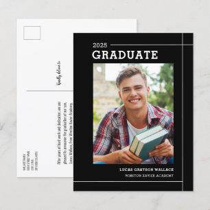 Modern Simple Black White Photo Graduation Announcement Postcard