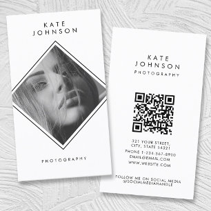 Modern Simple Black & White Photography QR Code Business Card