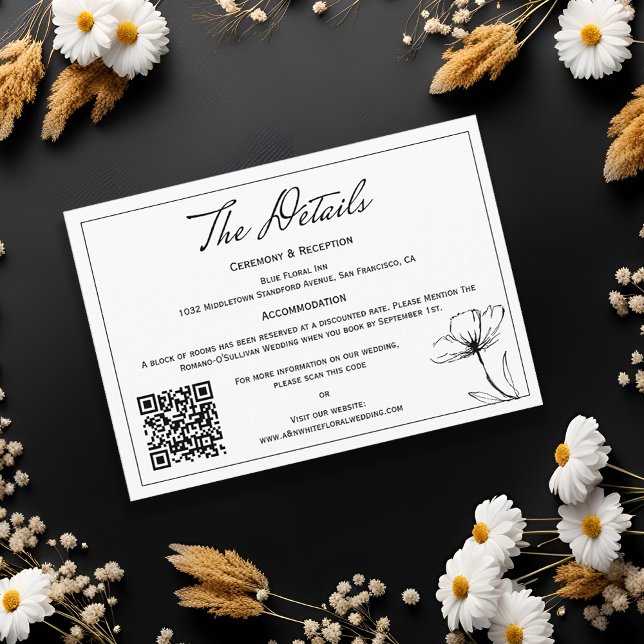 Modern Simple Black White QR code Wedding Details  Enclosure Card (Creator Uploaded)