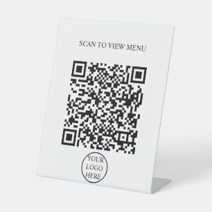 Modern Simple black & white Scan QR Code Menu  Pedestal Sign