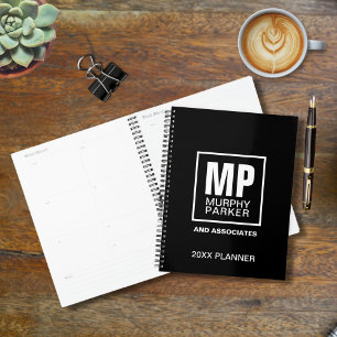 Modern Simple Black White Square Monogram Logo Planner