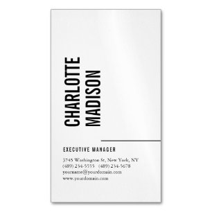Modern Simple Black White Trendy Minimalist Plain  Magnetic Business Card