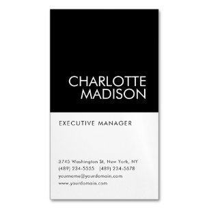 Modern Simple Black White Trendy Minimalist Plain  Magnetic Business Card