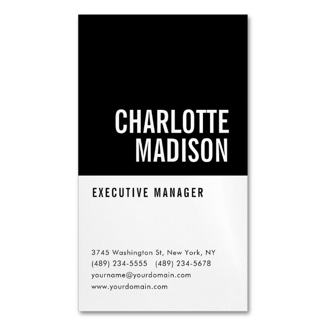 Modern Simple Black White Trendy Minimalist Plain  Magnetic Business Card (Front Vertical)