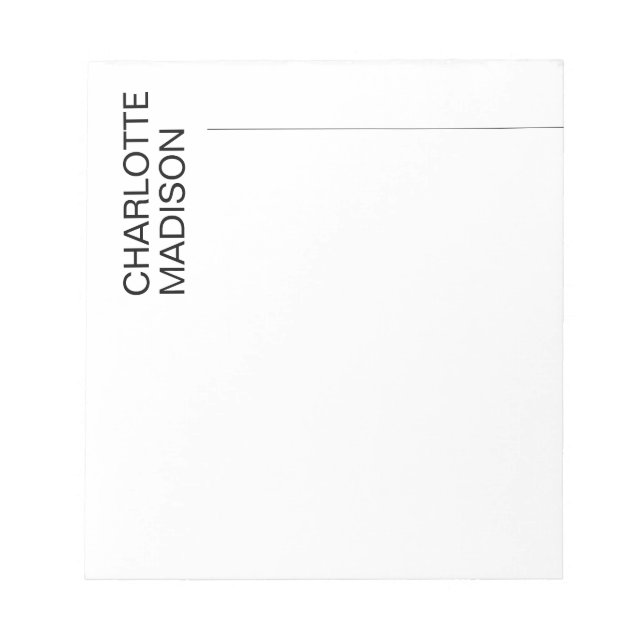 Modern Simple Black White Trendy Minimalist Plain  Notepad (Front)